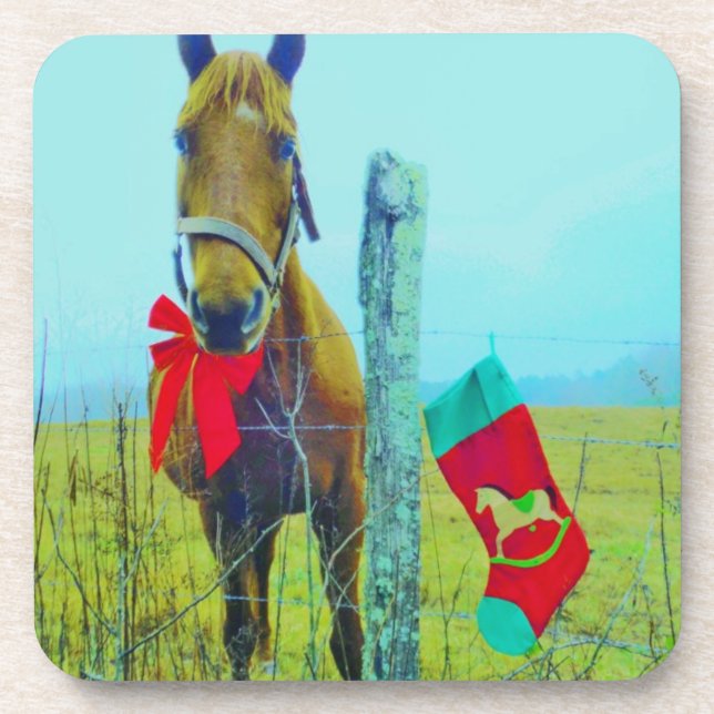 Brown Christmas Horse Coaster (Front)