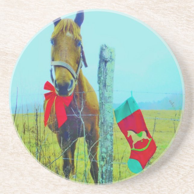 Brown Christmas Horse Drink Coaster (Front)