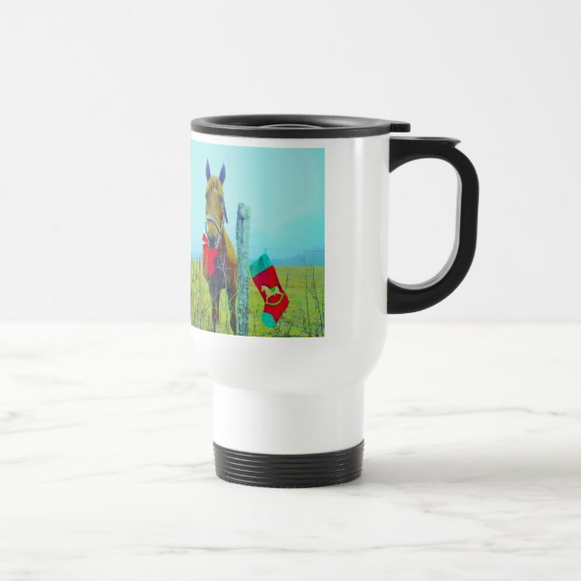 Brown Christmas Horse Travel Mug (Right)
