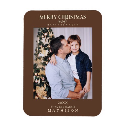 Brown Christmas Modern Sophisticated Photo Family Magnet