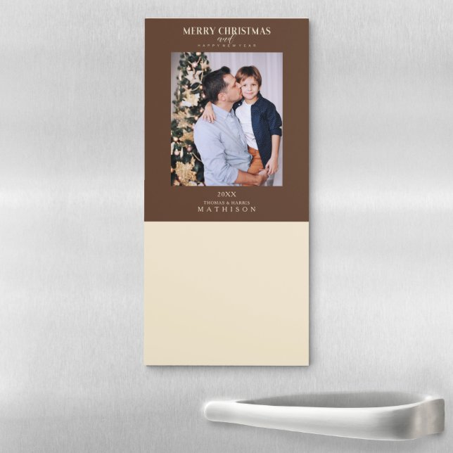 Brown Christmas Modern Sophisticated Photo Family Magnetic Notepad (In Situ)