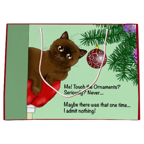 Brown Christmas Ornament Cat Large Gift Bag