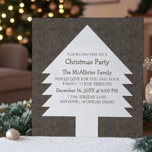 Brown Christmas Tree Swirls Party Invite