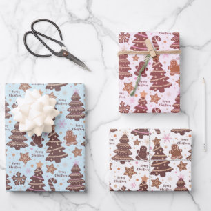 Brown Christmas Trees Gingerbread Men Christmas Wrapping Paper Sheets