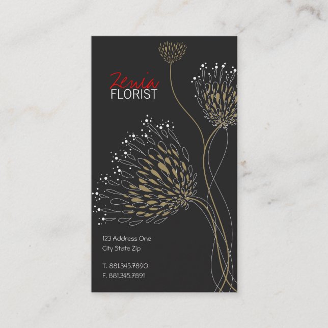 Brown Chrysanthemum Flowers Elegant Chic Floral Business Card (Front)
