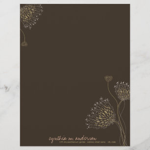 Brown Chrysanthemum Flowers Elegant Chic Floral Letterhead