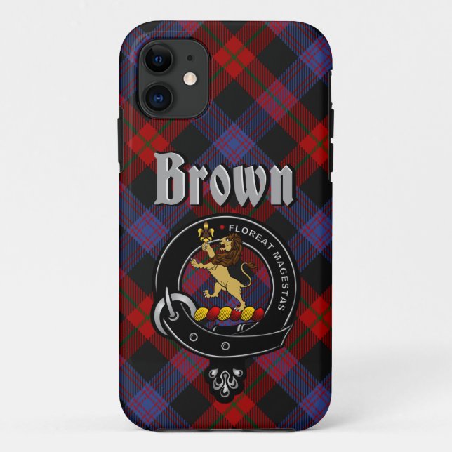 Brown Clan Badge & Tartan Phone Case (Back)