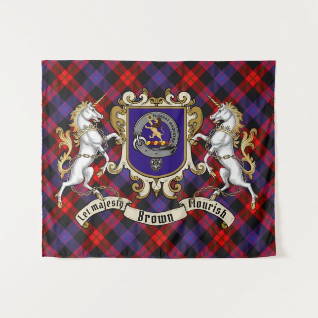 Brown Clan Badge & Unicorns w/Tartan  Tapestry (Front (Horizontal))