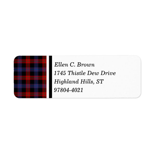 Brown Clan Red and Blue Scottish Tartan Label (Front)
