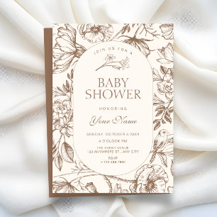 Brown Classic artistic floral baby shower Invitation