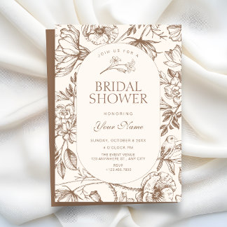 Brown Classic artistic floral bridal shower Invitation