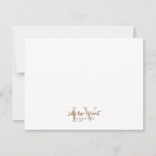Brown Classic Monogram Couple Custom Wedding Note Card
