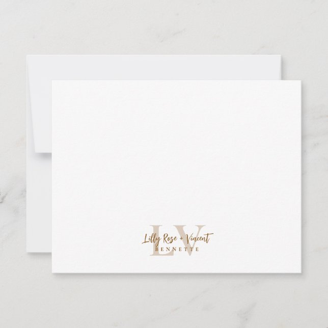 Brown Classic Monogram Couple Custom Wedding Note Card (Front)