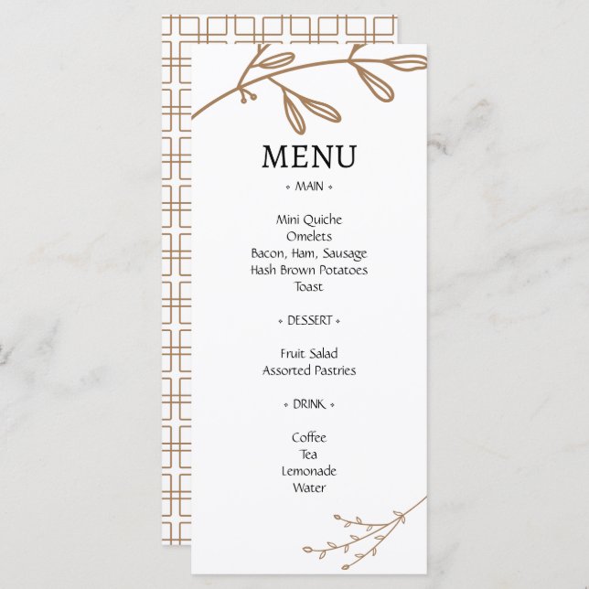 Brown Classic Natural Foliage Brunch Wedding Menu (Front/Back)