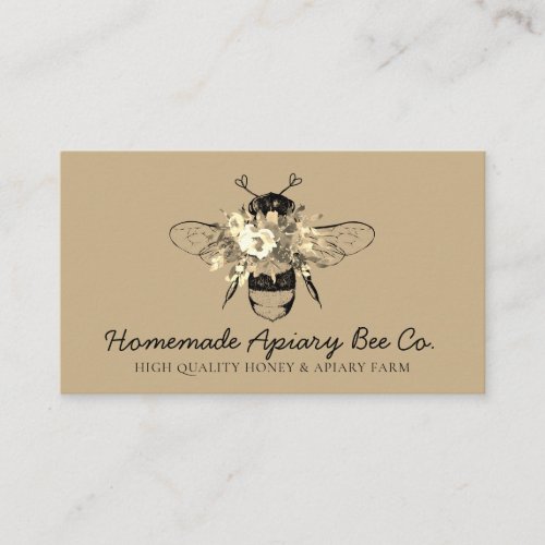 Brown Classy Heart Gold Floral Apiary Honey Bee Business Card