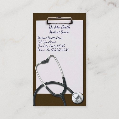 Brown Clipboard with Medical Stethoscope Appointment Card