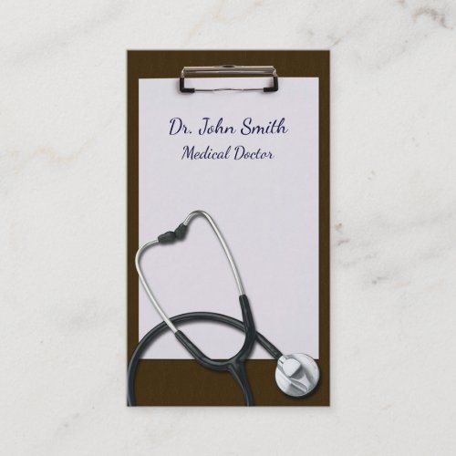 Brown Clipboard with Medical Stethoscope Business Card
