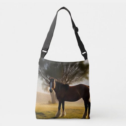 Brown Clydesdale Horse Oil Paint Crossbody Bag