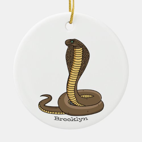 Brown cobra snake illustration ceramic ornament