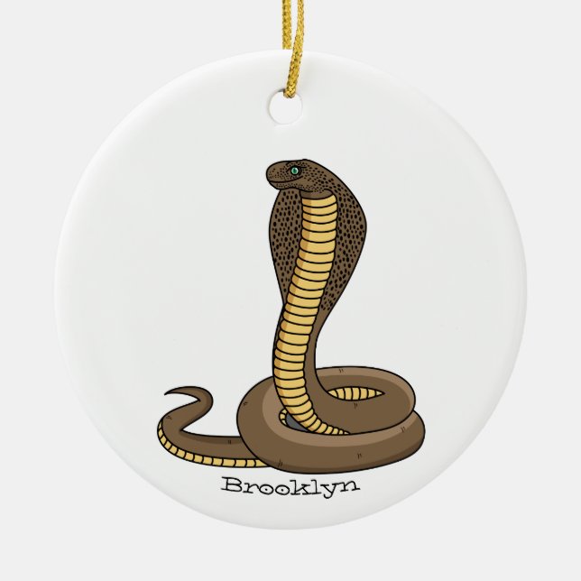 Brown cobra snake illustration ceramic ornament (Front)