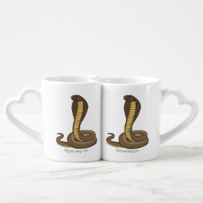 Brown cobra snake illustration coffee mug set