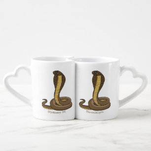 Brown cobra snake illustration coffee mug set