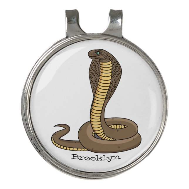 Brown cobra snake illustration  golf hat clip (Front)