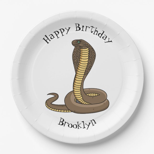 Brown cobra snake illustration  paper plates (Front)