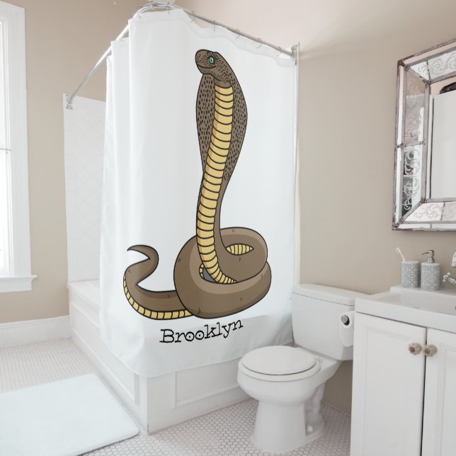 Brown cobra snake illustration shower curtain (In Situ)
