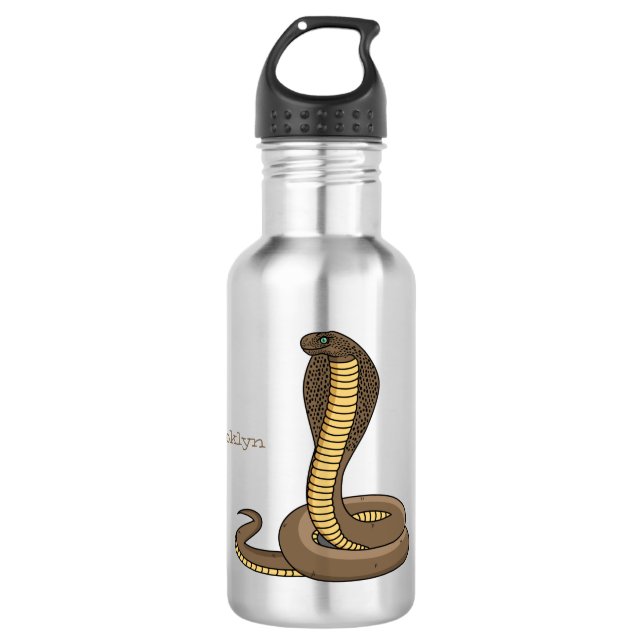 Brown cobra snake illustration  stainless steel water bottle (Front)