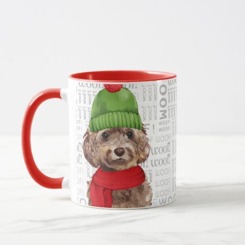 Brown Cockapoo and Woof Word Art Christmas Mug