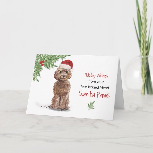 Brown Cockapoo Christmas From Dog in Funny Santa Card (Front)