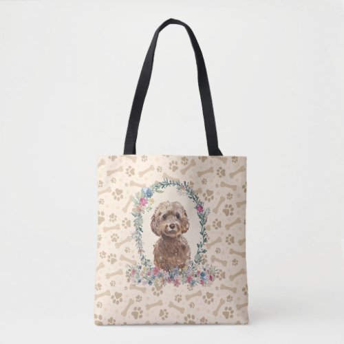 Brown Cockapoo Dog Paw Print  Dog Bone Cute  Tote Bag