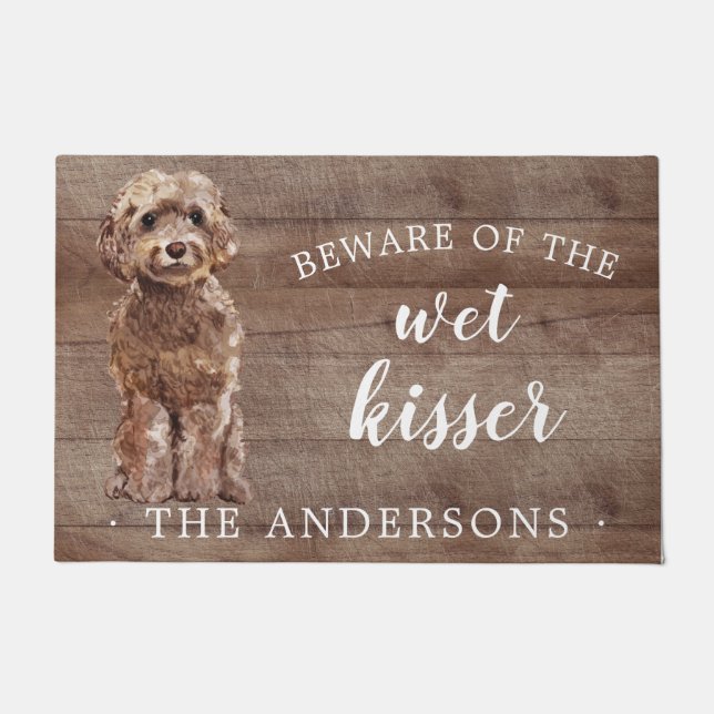 Brown Cockapoo Dog Personalized Door Mat (Front)