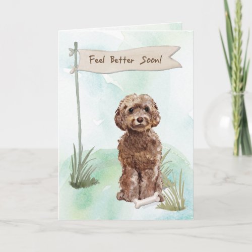 Brown Cockapoo Feel Better After Surgery with Dog Card