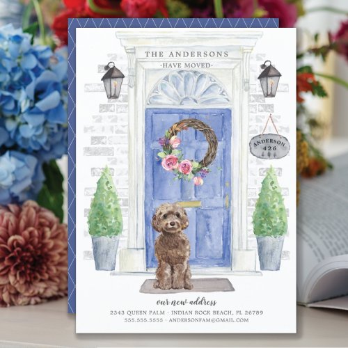 Brown Cockapoo Front Door Moving Announcement