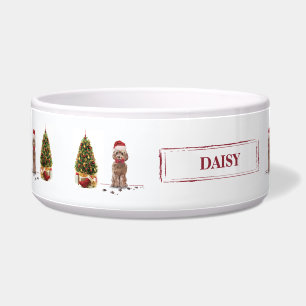 Brown Cockapoo Funny Christmas Dog and Tree Bowl