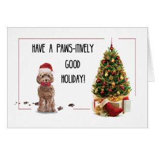 Brown Cockapoo Funny Christmas Dog and Tree Cards