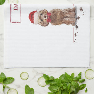 Brown Cockapoo Funny Christmas Dog and Tree Kitchen Towel