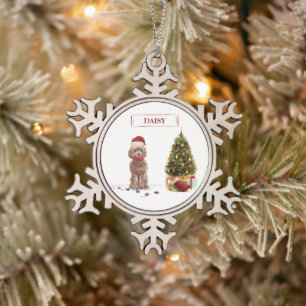 Brown Cockapoo Funny Christmas Dog and Tree Snowflake Pewter Christmas Ornament