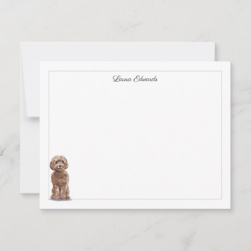 Brown Cockapoo Gray Border Personalized Note Card