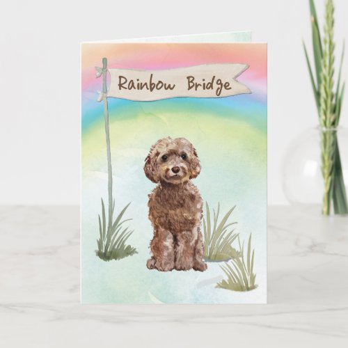 Brown Cockapoo Pet Sympathy Over Rainbow Bridge Card