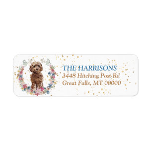Brown Cockapoo Spring Flowers Wreath Label