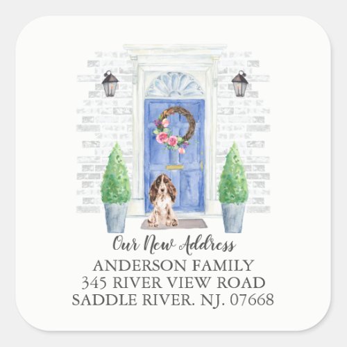 Brown Cocker Spaniel Blue Door New Address Label