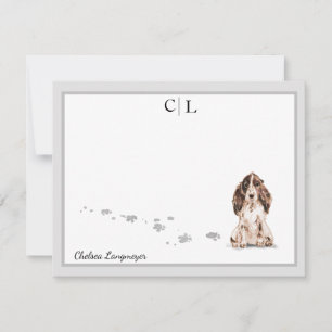 Brown Cocker Spaniel Dog Gray Border Monogram Name Note Card