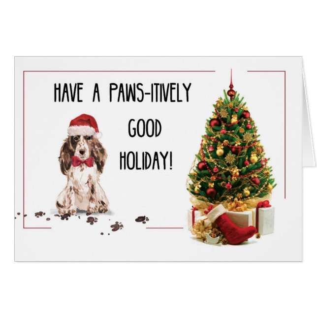 Brown Cocker Spaniel Funny Christmas Dog with Tree Cards (Front Horizontal)
