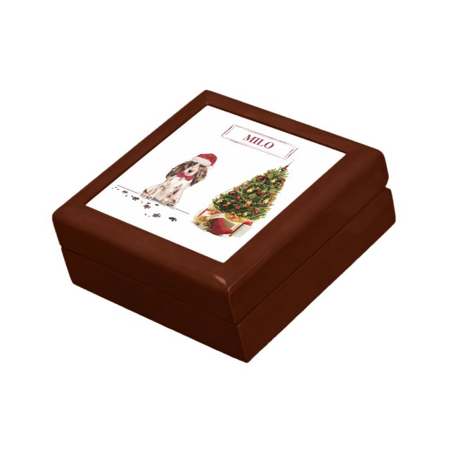 Brown Cocker Spaniel Funny Christmas Dog with Tree Gift Box (Side)