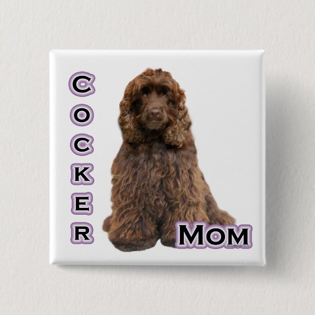 Brown Cocker Spaniel Mom 4 - Button (Front)