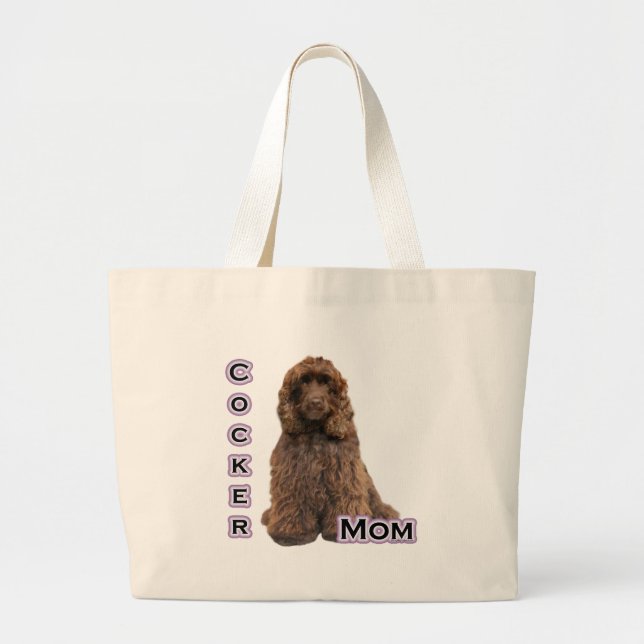Brown Cocker Spaniel Mom; Cocker Spaniel Mother Large Tote Bag (Front)