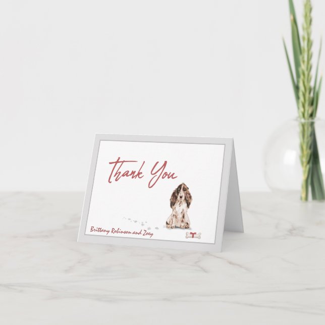  Brown Cocker Spaniel Pet Dog Personalize Bone  Letterpress Thank You Card (Front)